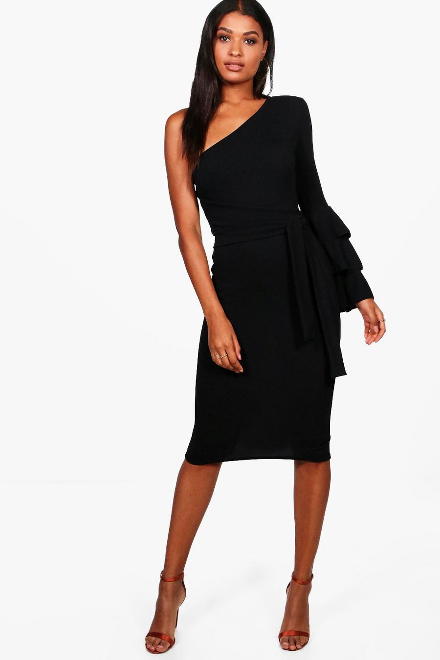 One Shoulder Frill Tiered Midi Bodycon Dress image number 1