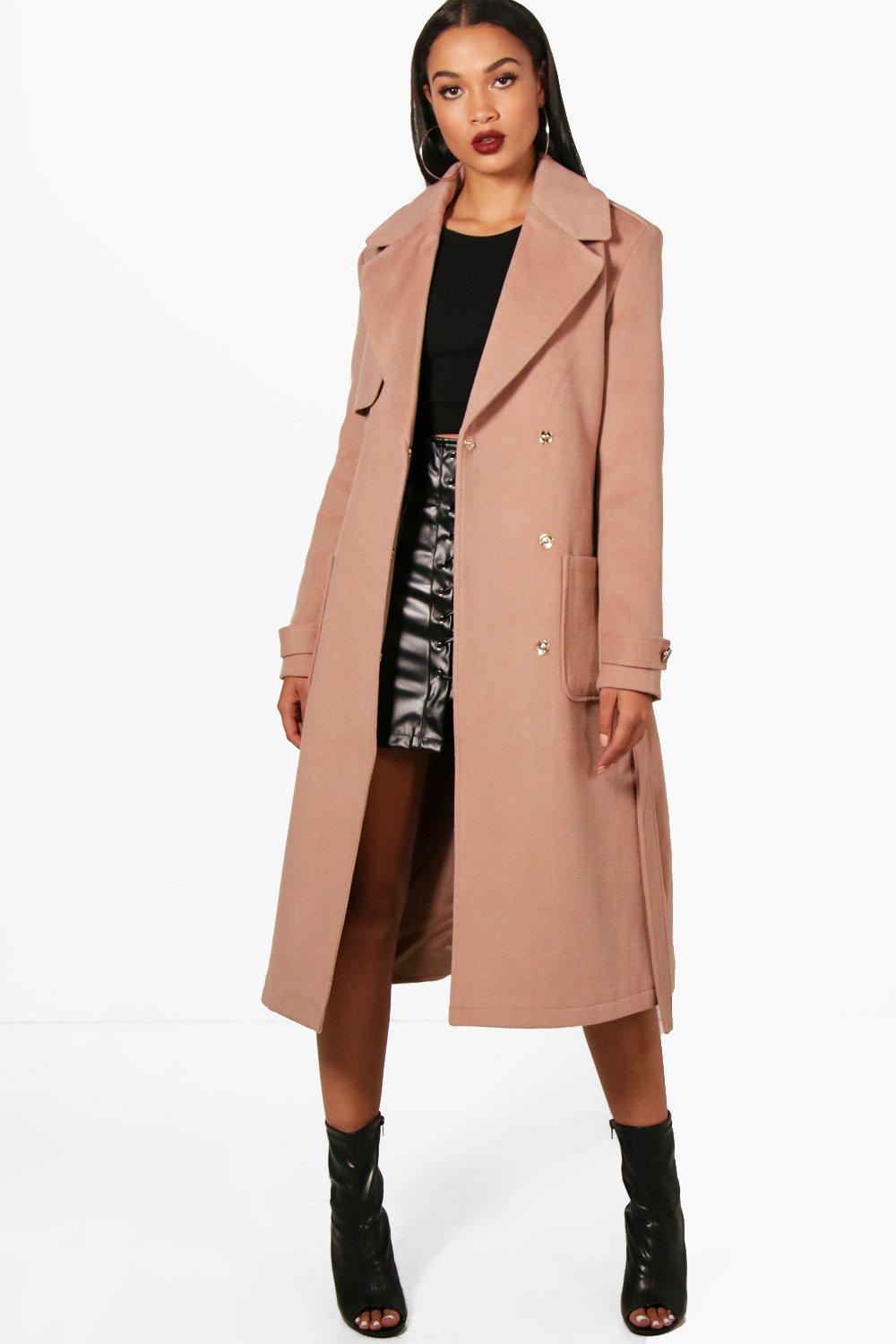 boohoo belted wool look trench