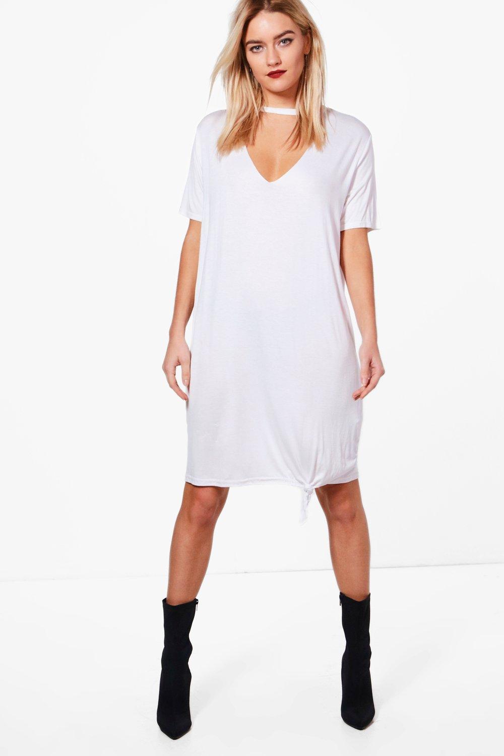 white choker t shirt dress