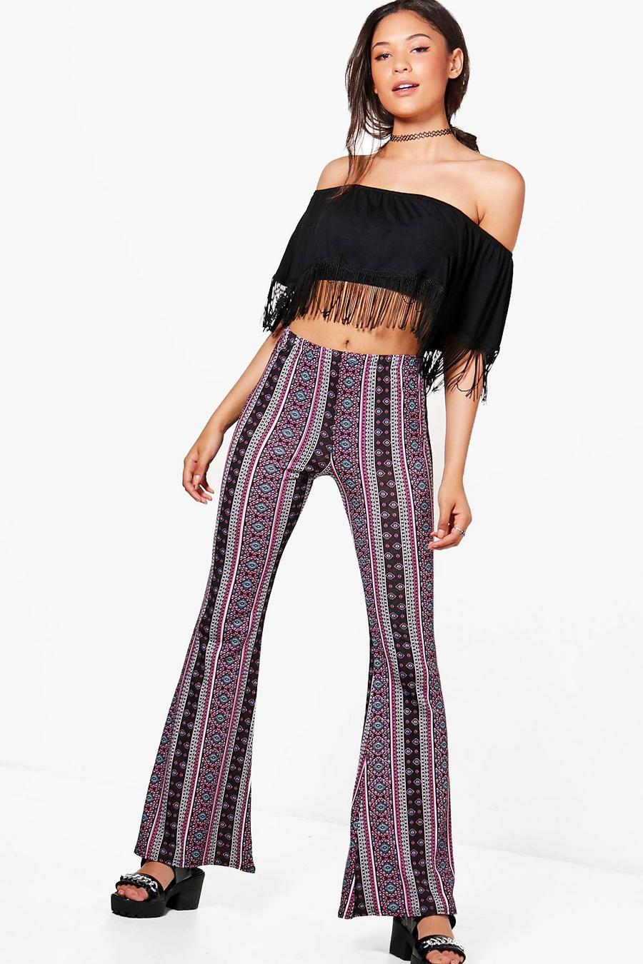 Pink Anna Bohemian Print Skinny Flared Trousers image number 1