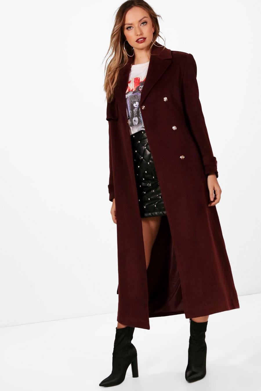 Jasmine Maxi Belted Wool Look Coat, Burgundy rosso image number 1