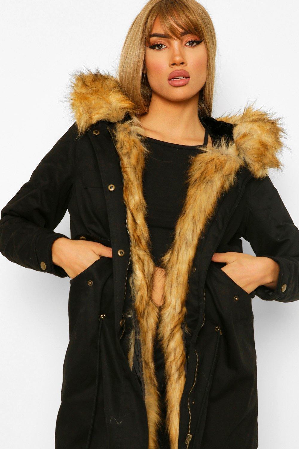 boutique faux fur parka