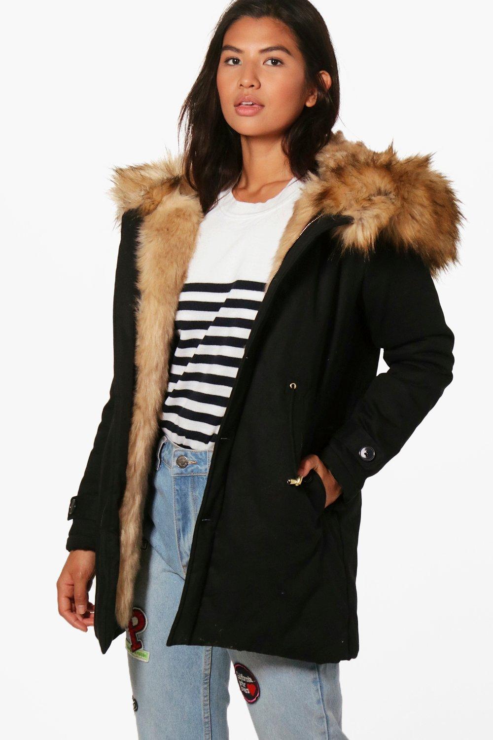 faux fur trim hooded parka