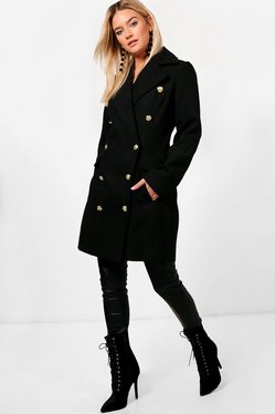 Louisa Double Breasted Wool Look Military Coat | boohoo