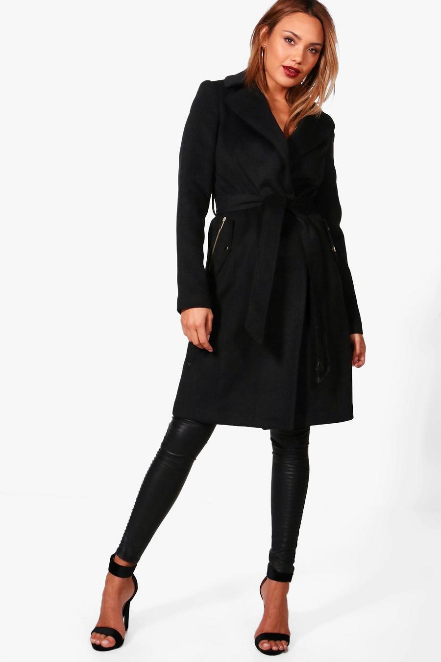 Women's Frankie Belted Wool Look Coat With Zip Detail | Boohoo UK