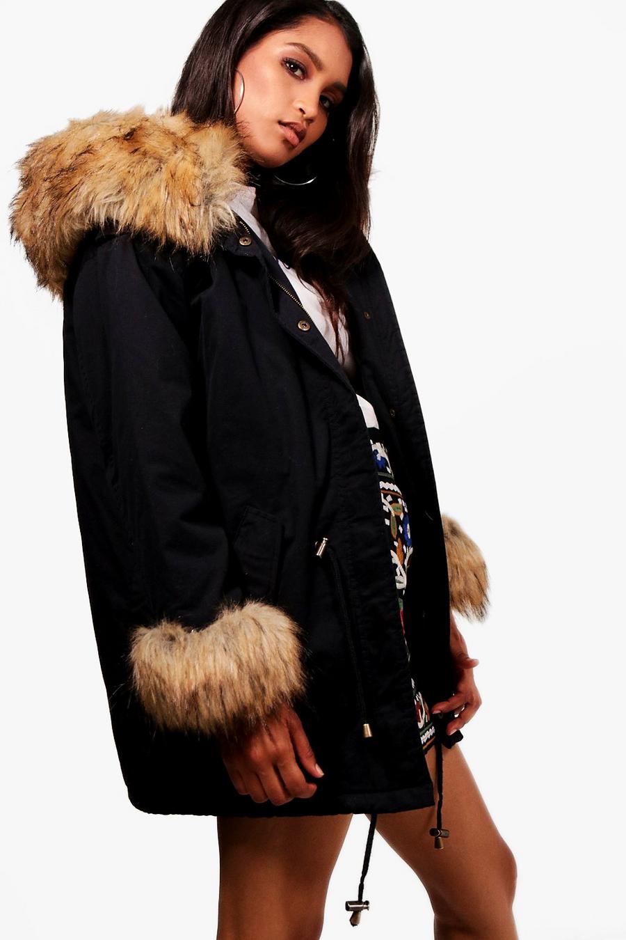Faux Fur Cuff And Collar Parka image number 1