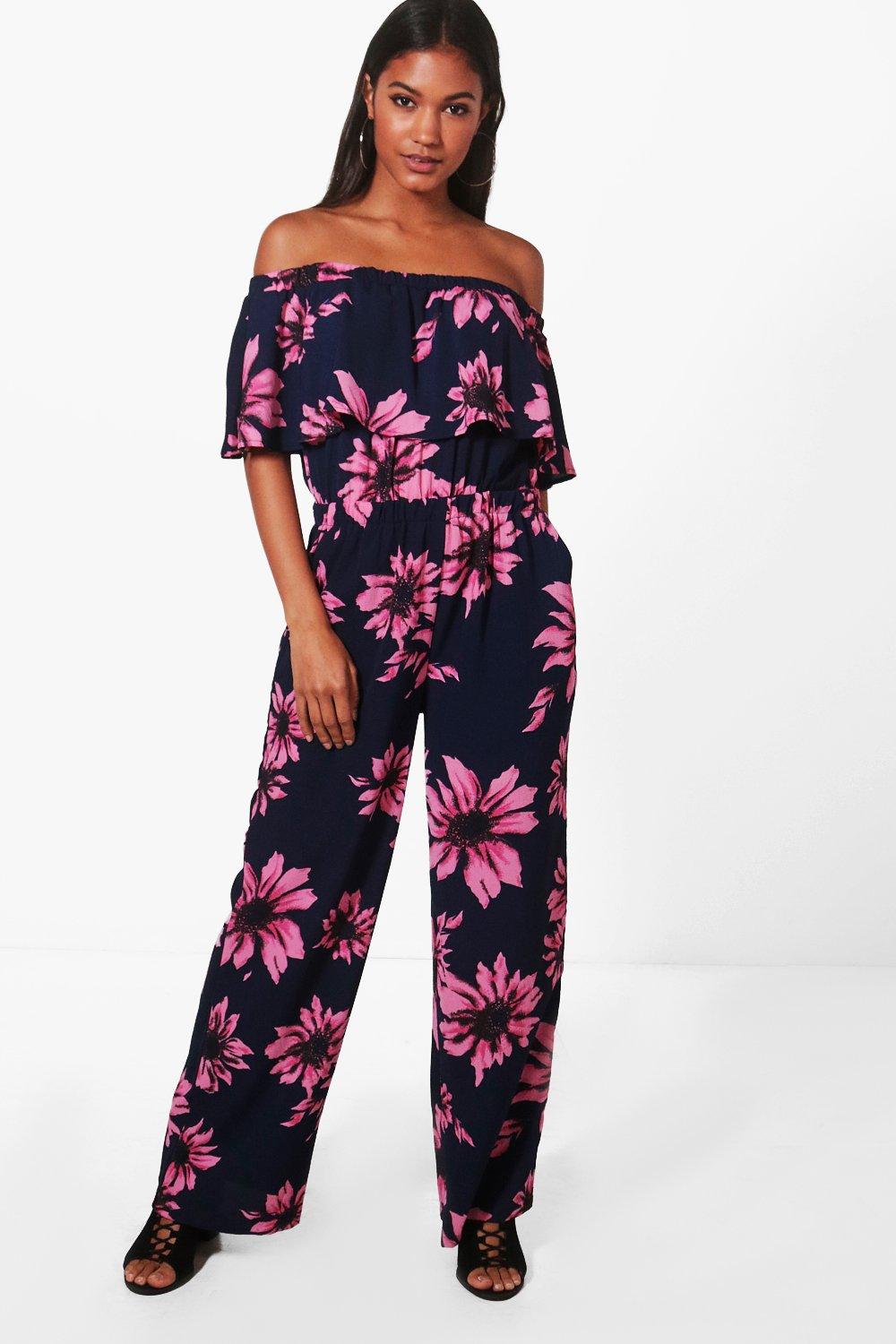 off shoulder jumpsuit floral