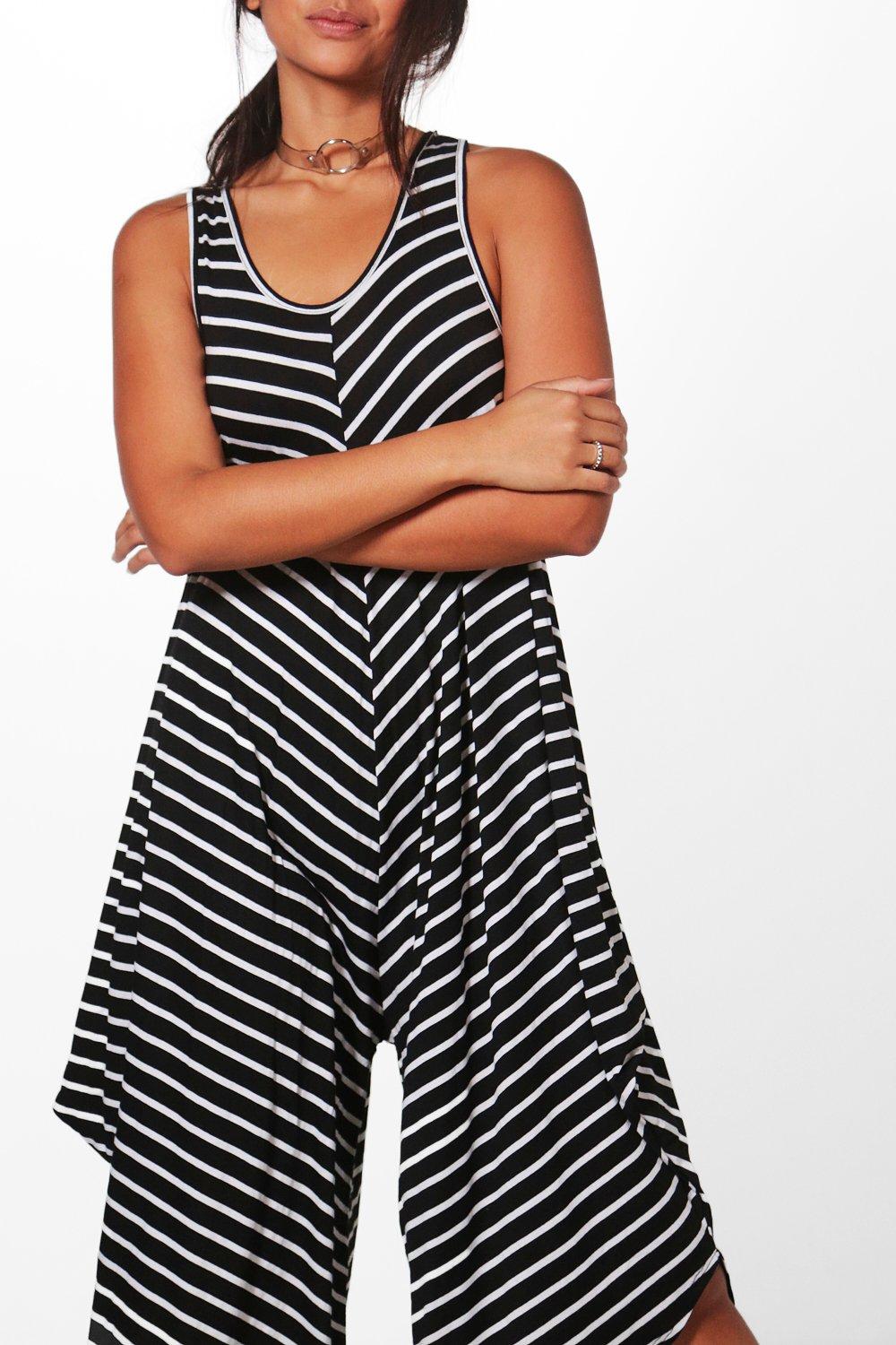 Black and white striped jumpsuit boohoo deals