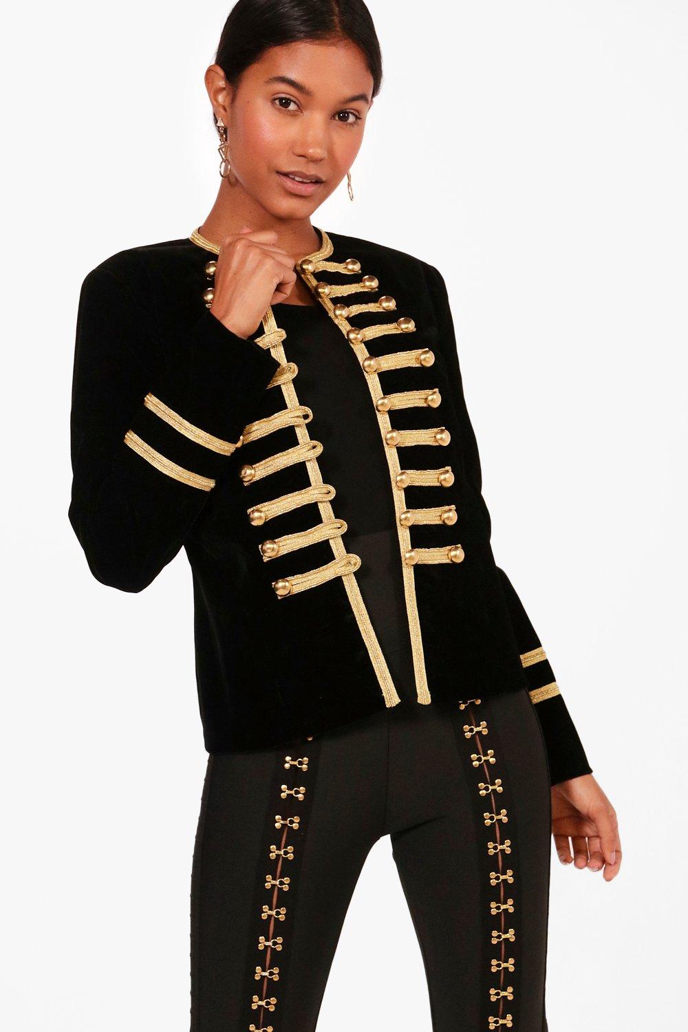 Women s Daisy Boutique Military Velvet Jacket Boohoo UK