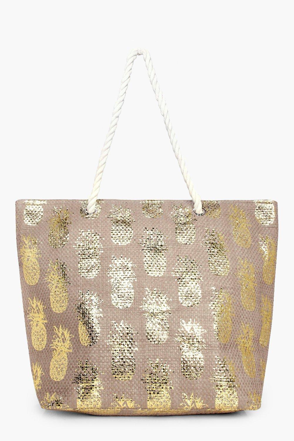 gold pineapple beach bag