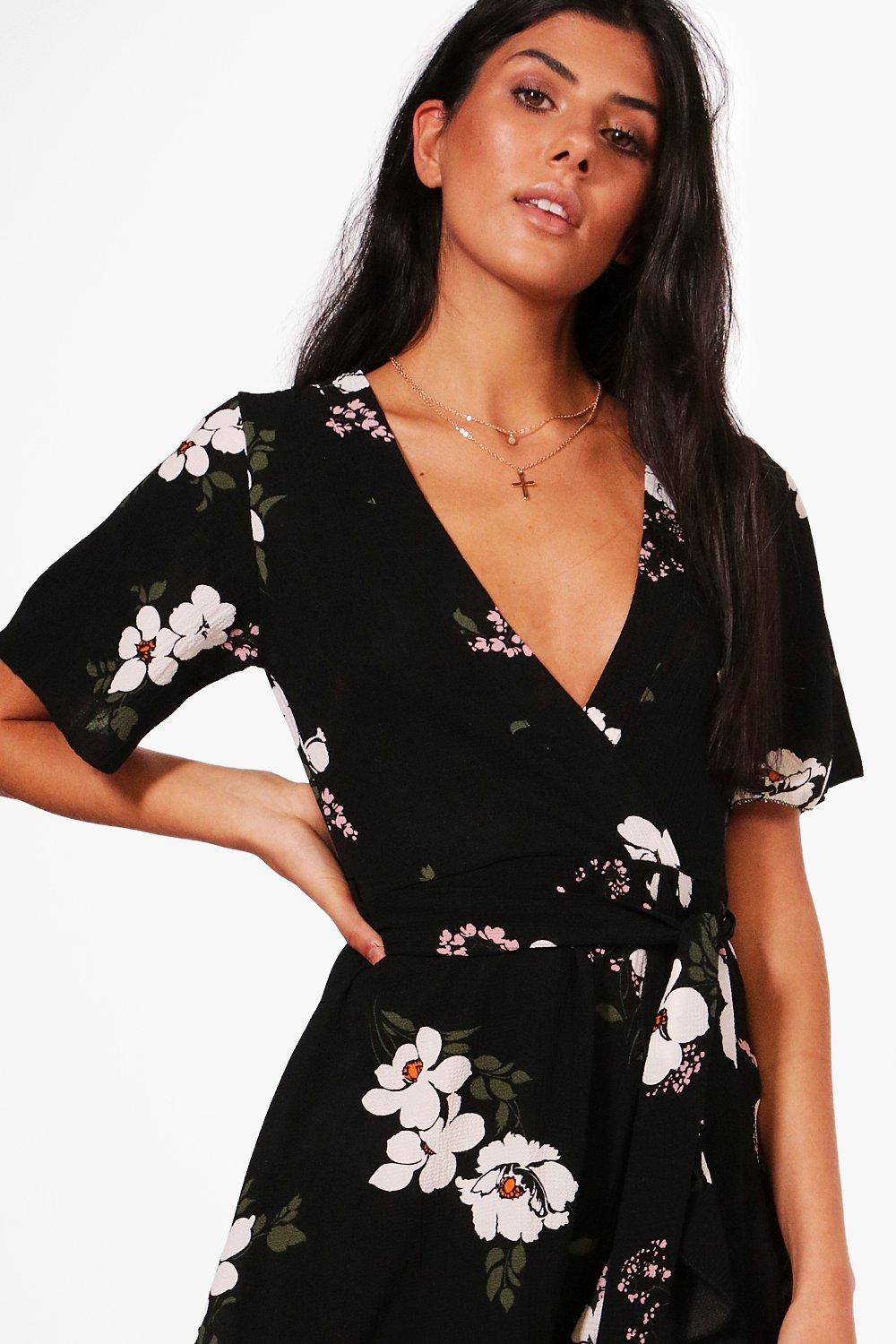 boohoo floral ruffle tea dress