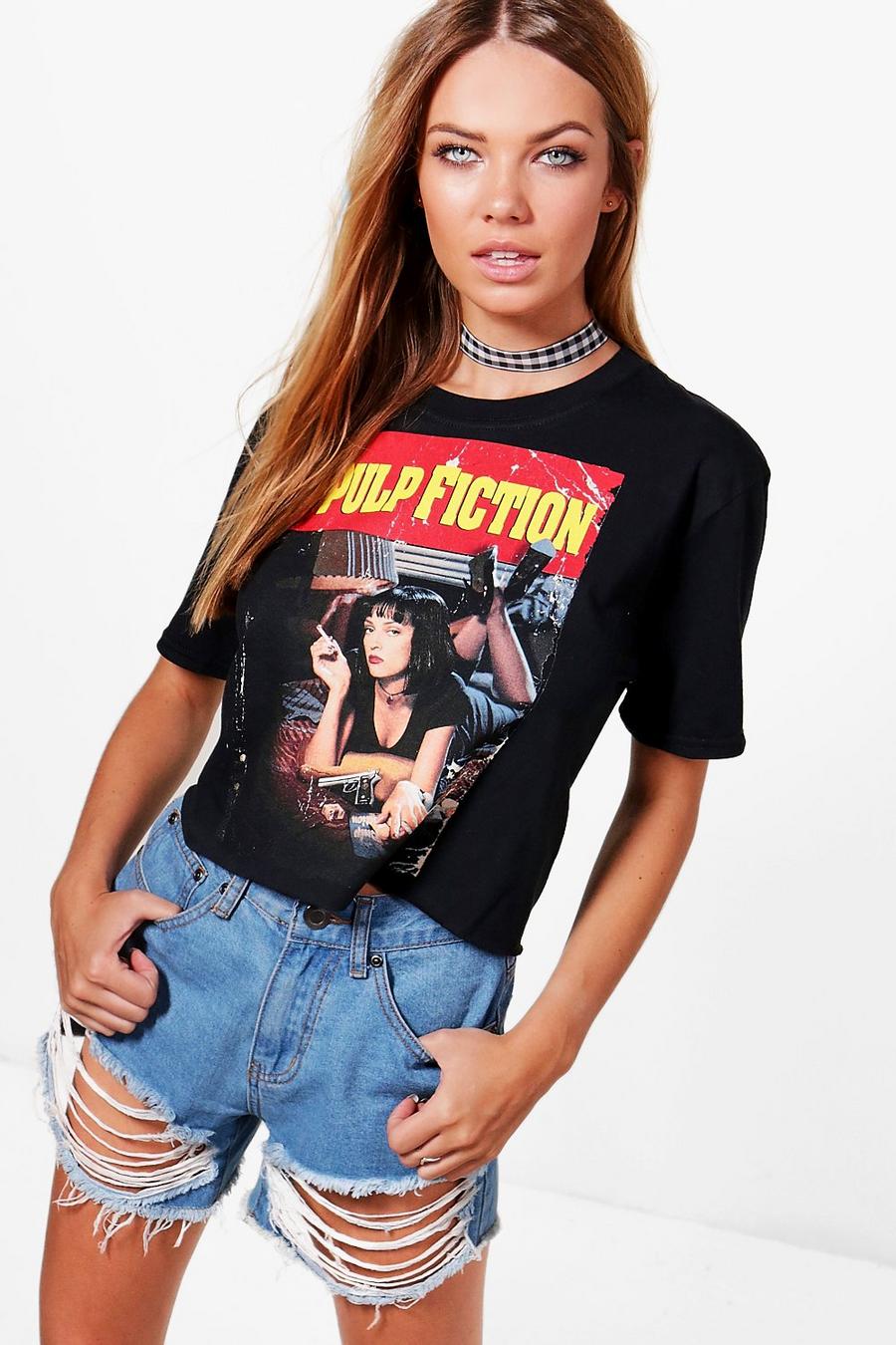 Black Pulp Fiction Licence Crop Top image number 1