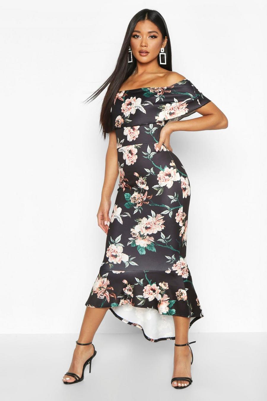 Floral Off The Shoulder Frill Hem Midi Dress image number 1