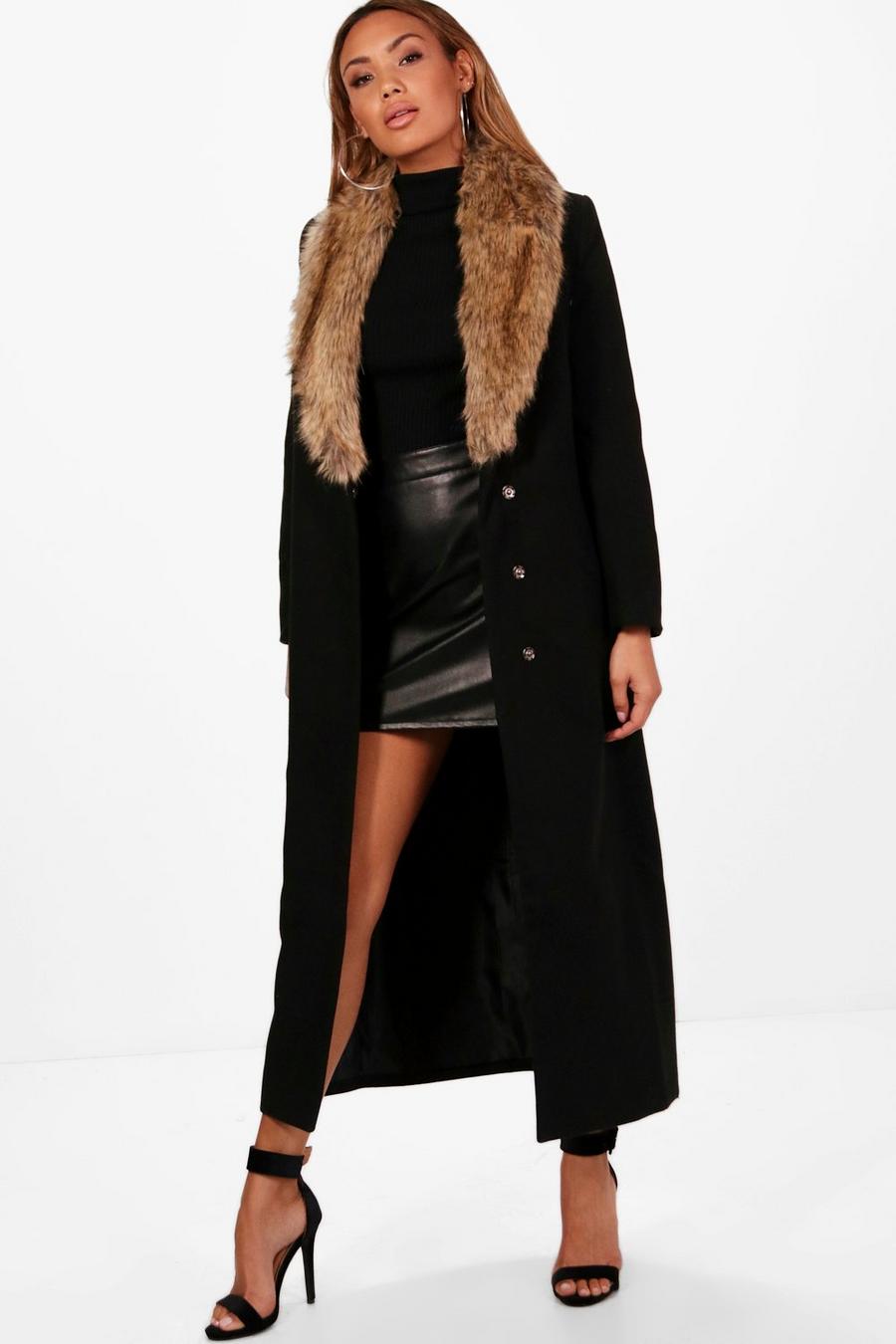 Caroline Maxi Faux Fur Collar Wool Look Coat image number 1