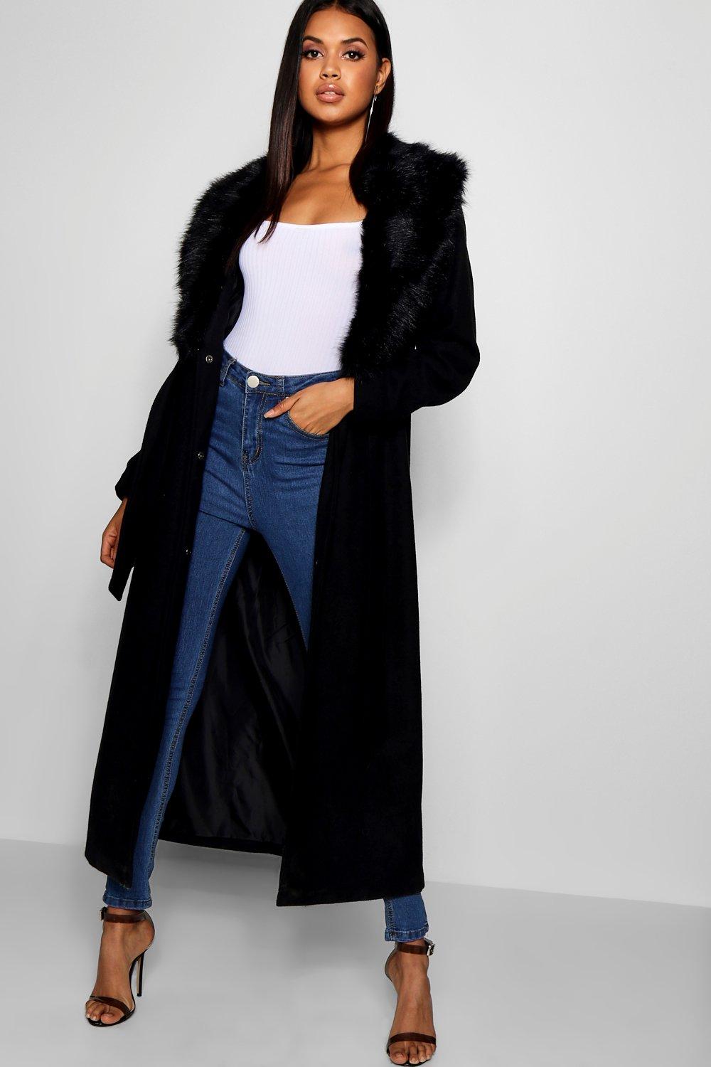 black coat with fur collar