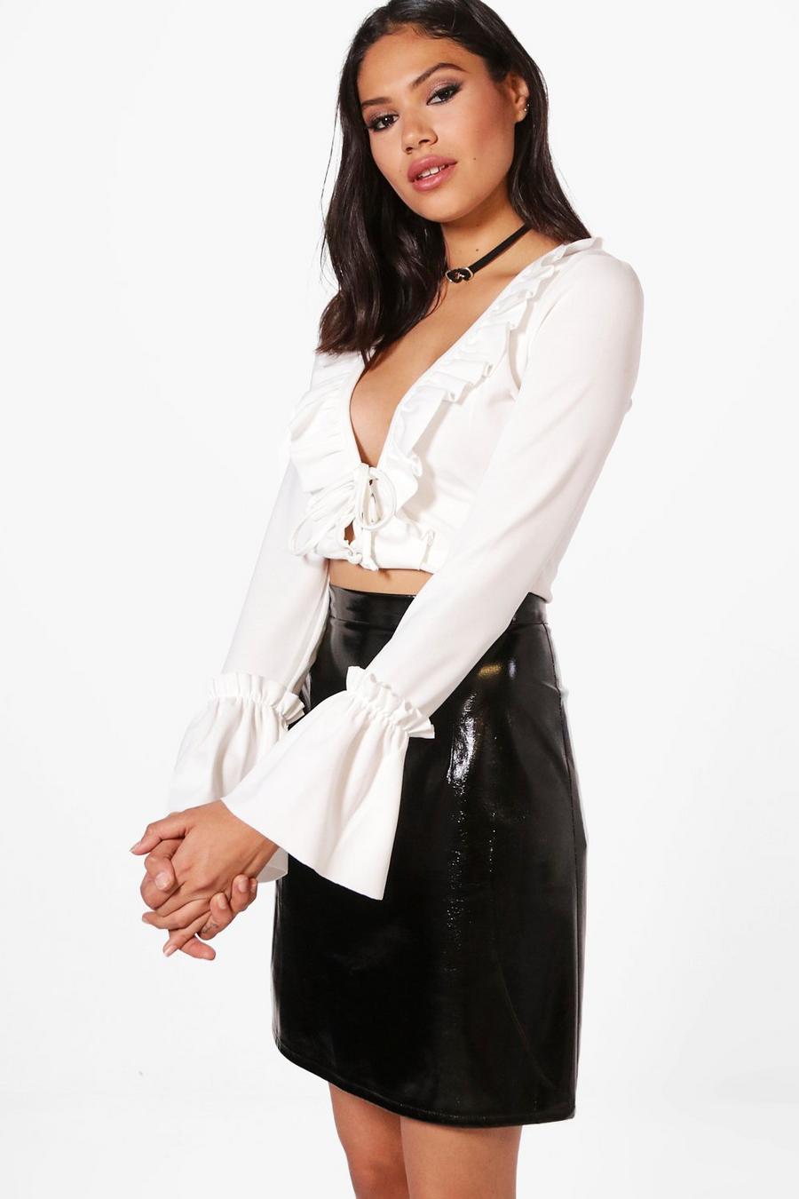 Lace Up Ruffle Long Sleeve Crop image number 1