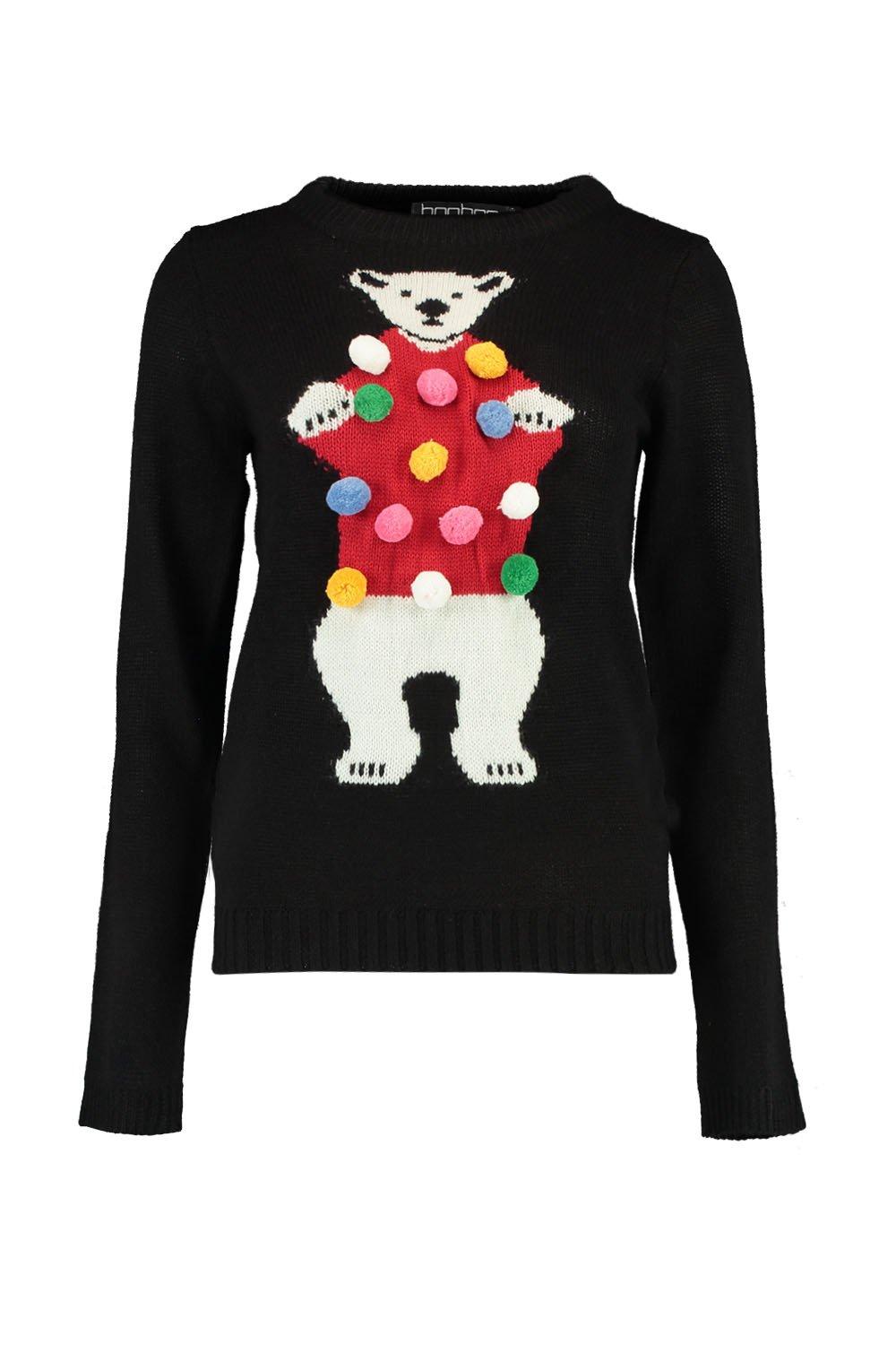 Francesca Pom Pom Polar Bear Christmas Jumper boohoo UK