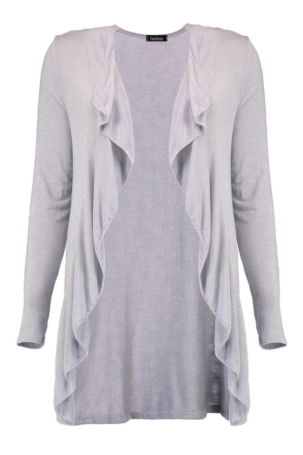 Pale Grey Fine Knit Waterfall Cardigan