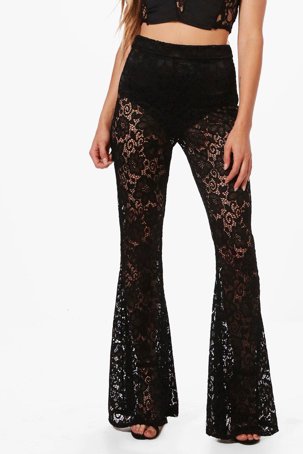 Skull Rose Lace Flared Leggings Plus Size