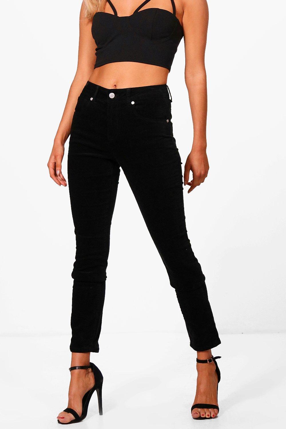 womens black velvet jeans