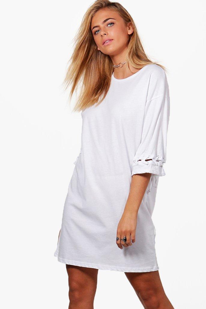 white eyelet shirt dress