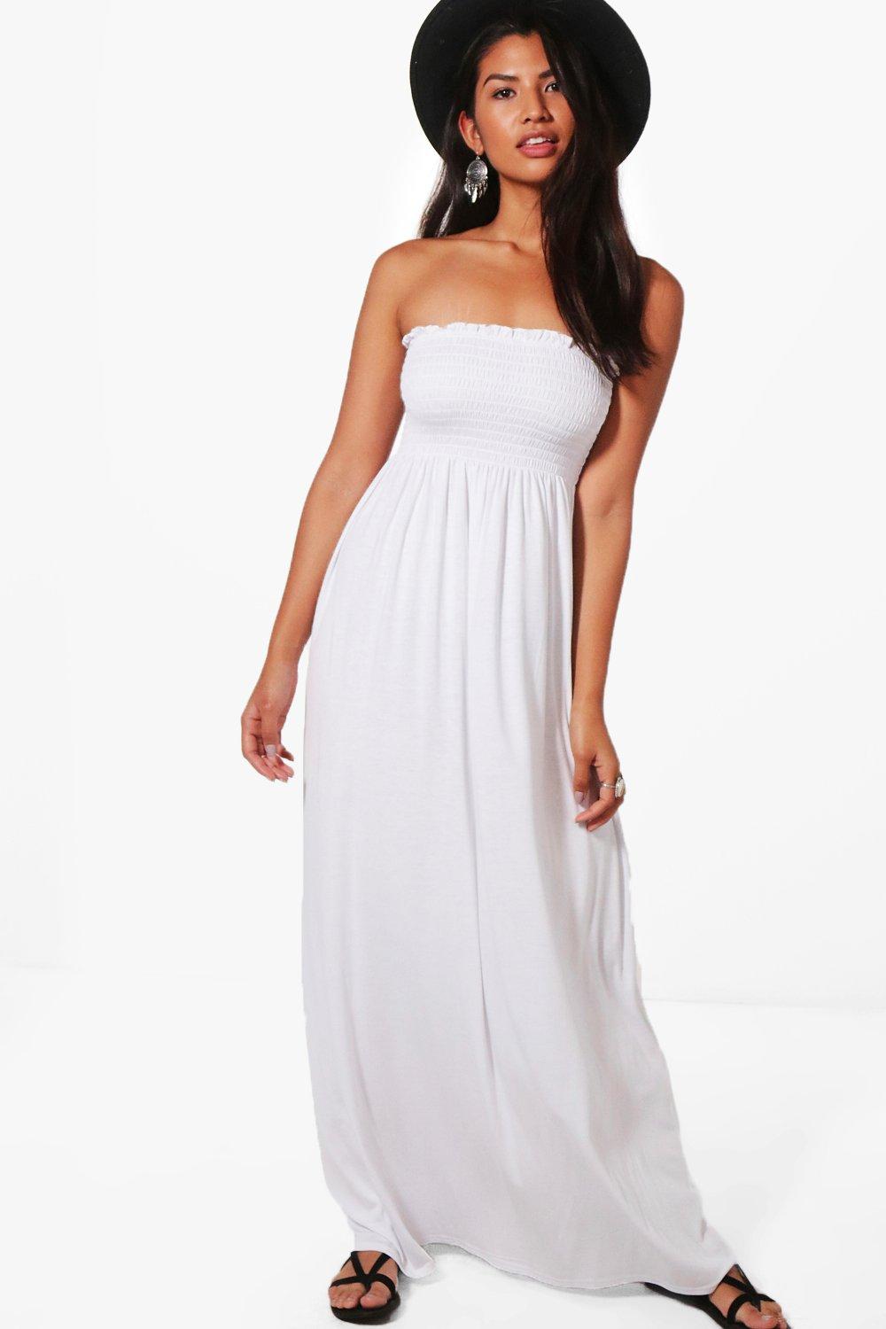 shirred bandeau maxi dress