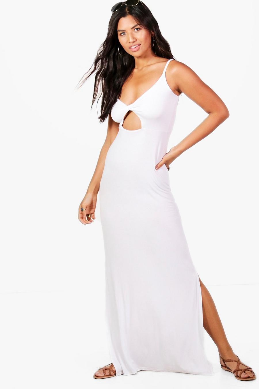 White Twist Front Cut Out Maxi Dress image number 1