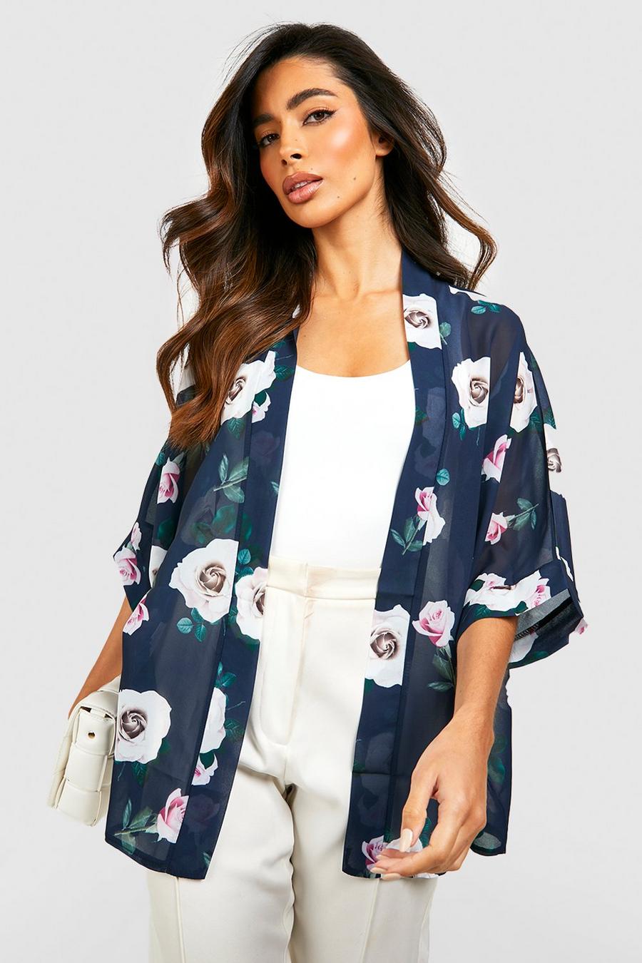 Kimono à imprimé roses, Navy image number 1