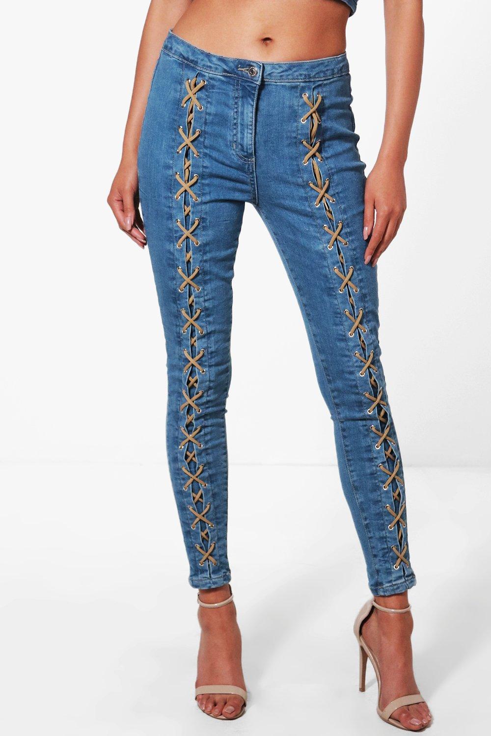 Lace Up Front Skinny Jeans | boohoo