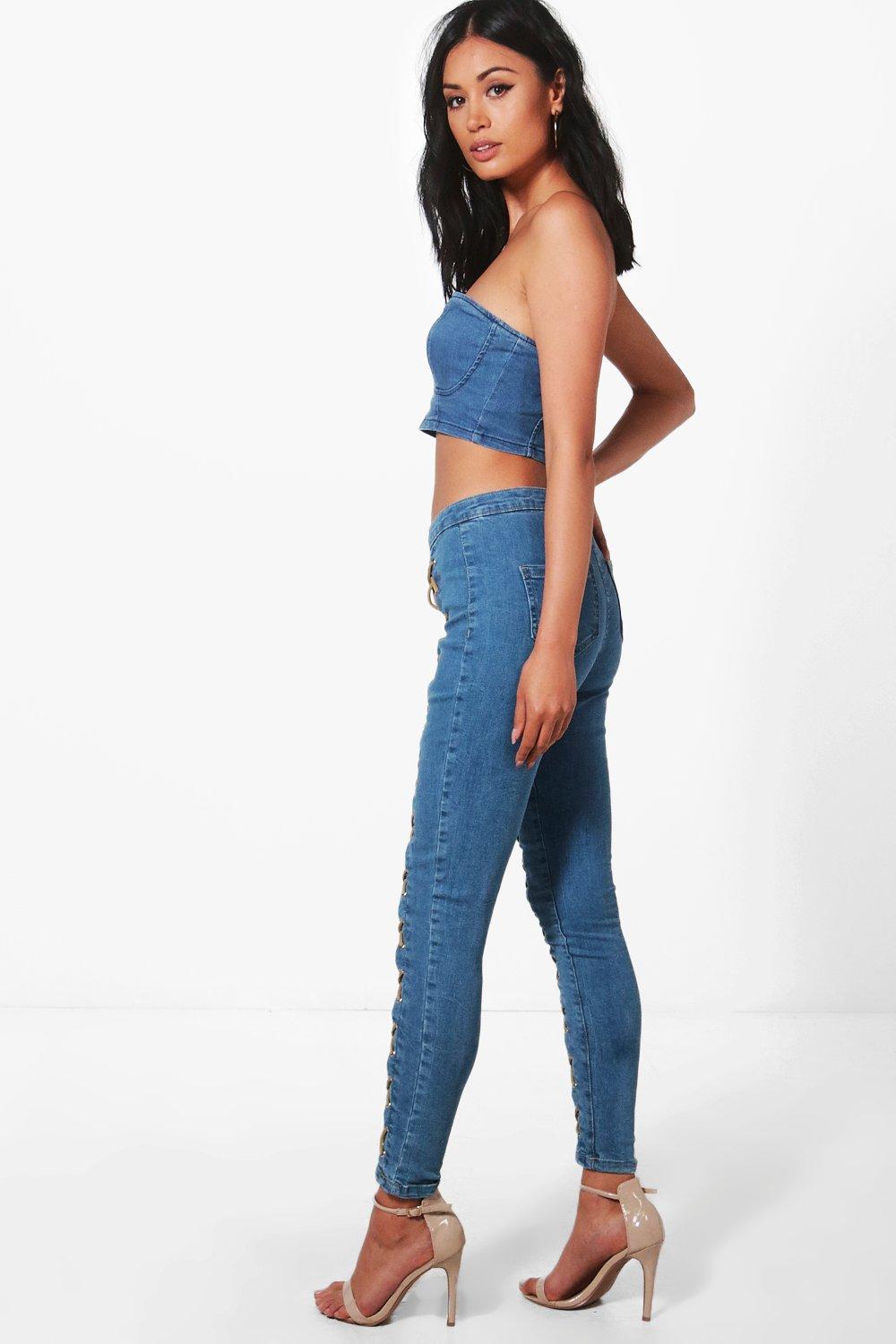 Lace up front skinny sales jeans