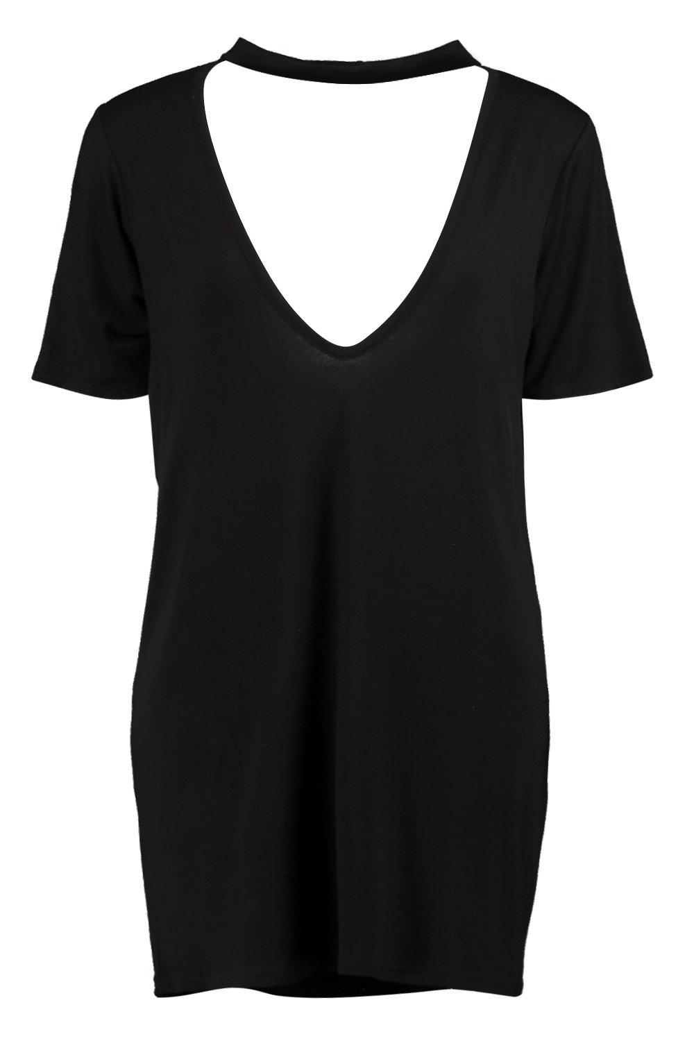 Basic Black Plunge V Neck T Shirt Dress