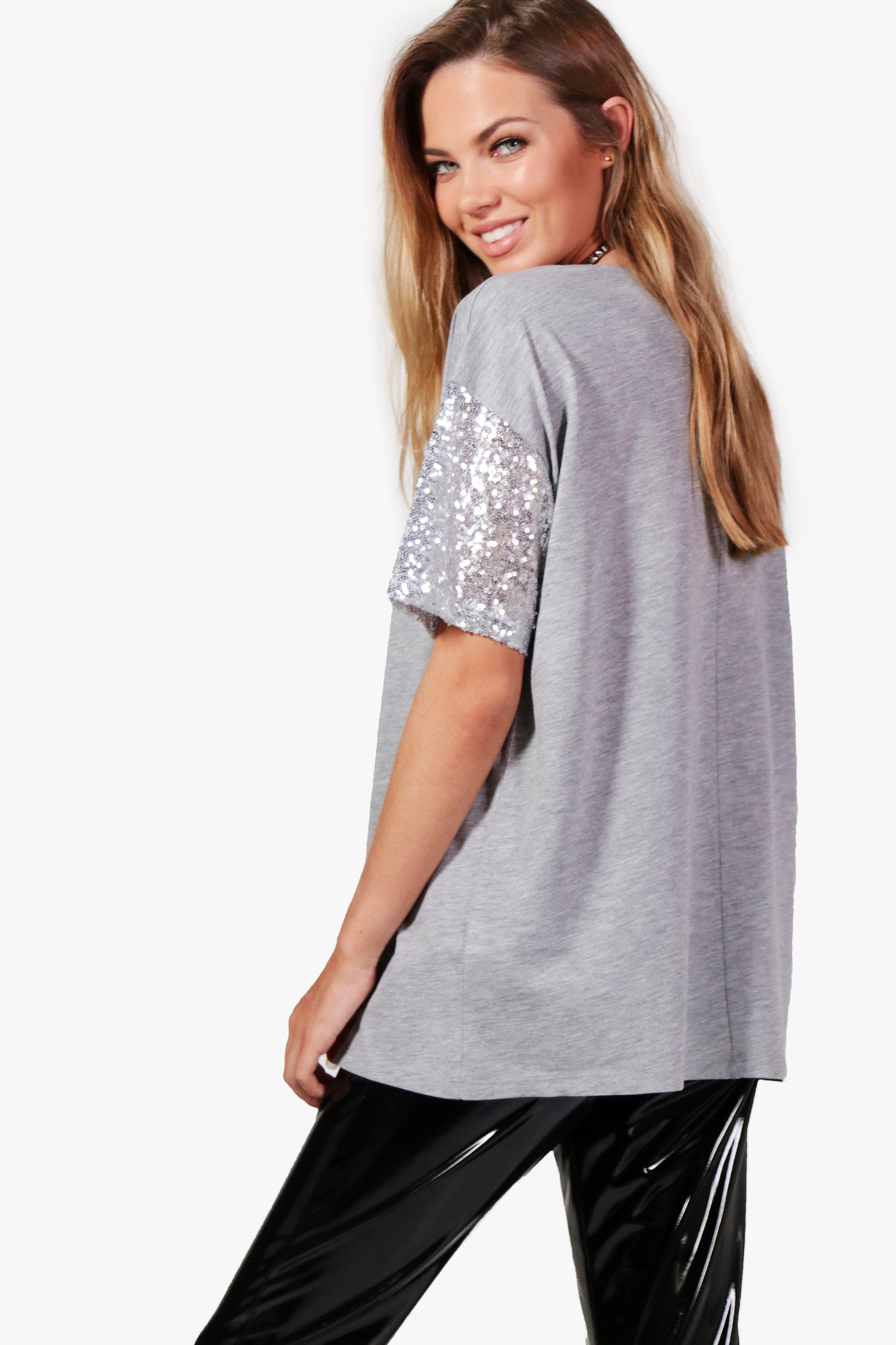 SEQUIN SLEEVE TSHIRT