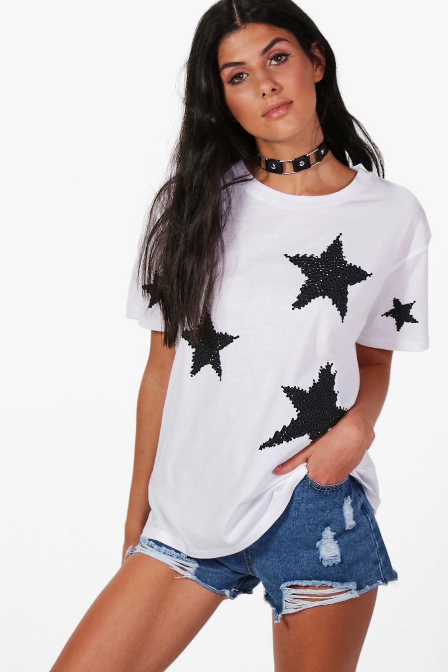 T-shirt oversize impreziosita con stelle image number 1