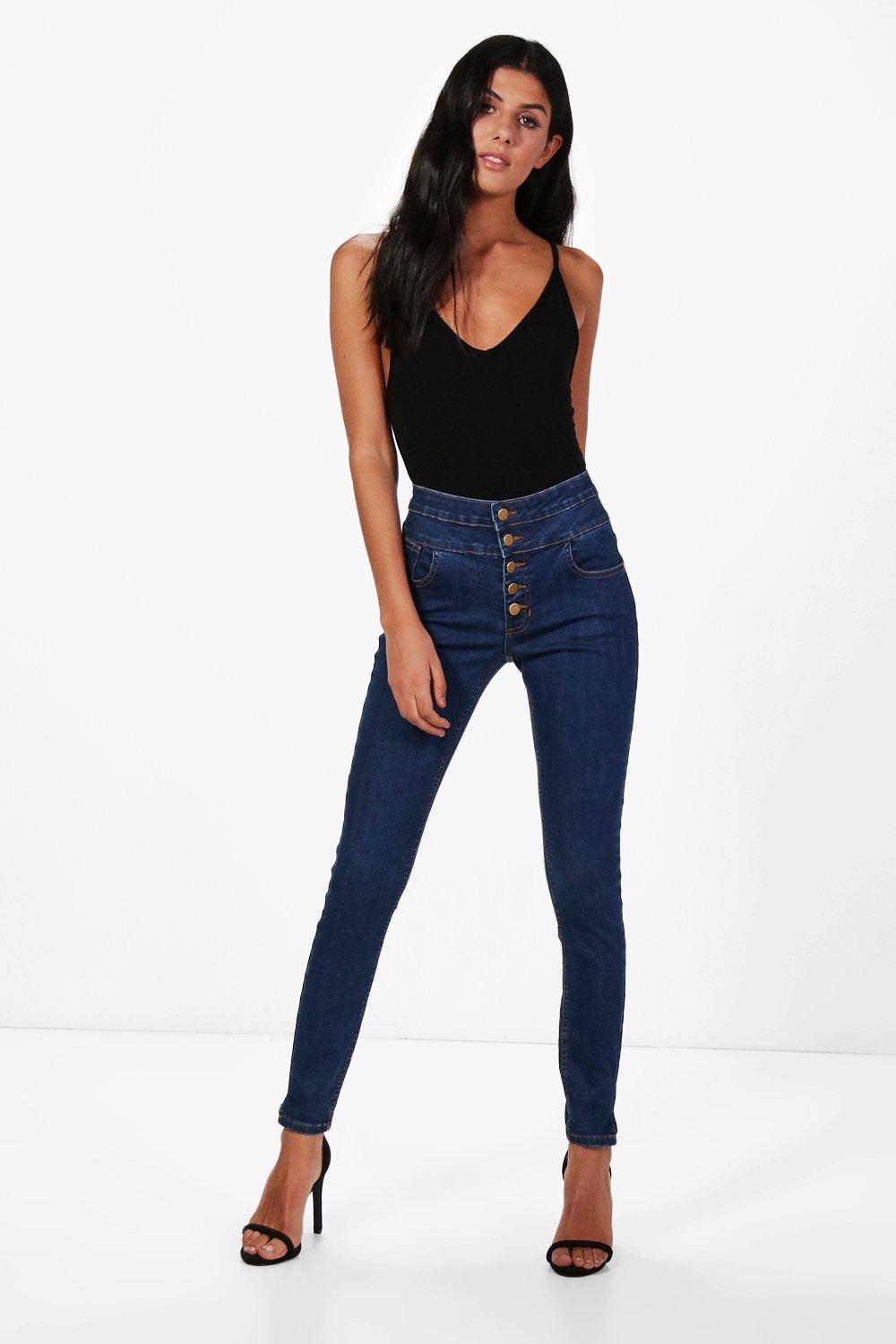 high waisted button jeans