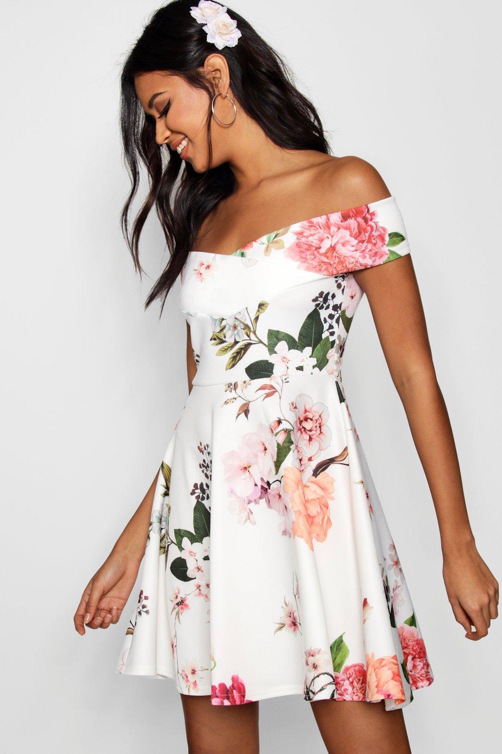 pink off the shoulder skater dress
