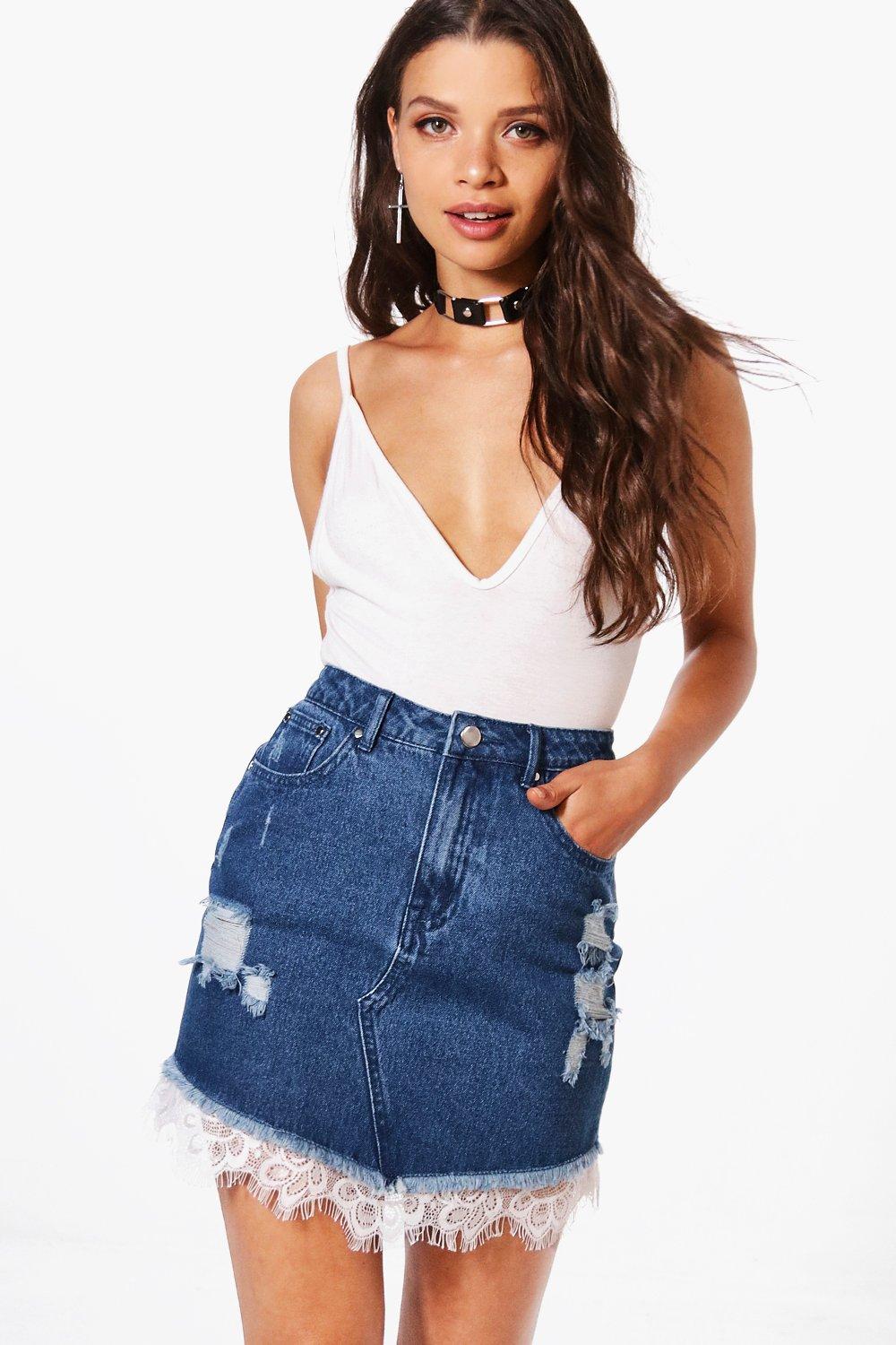 denim skirt with lace hem