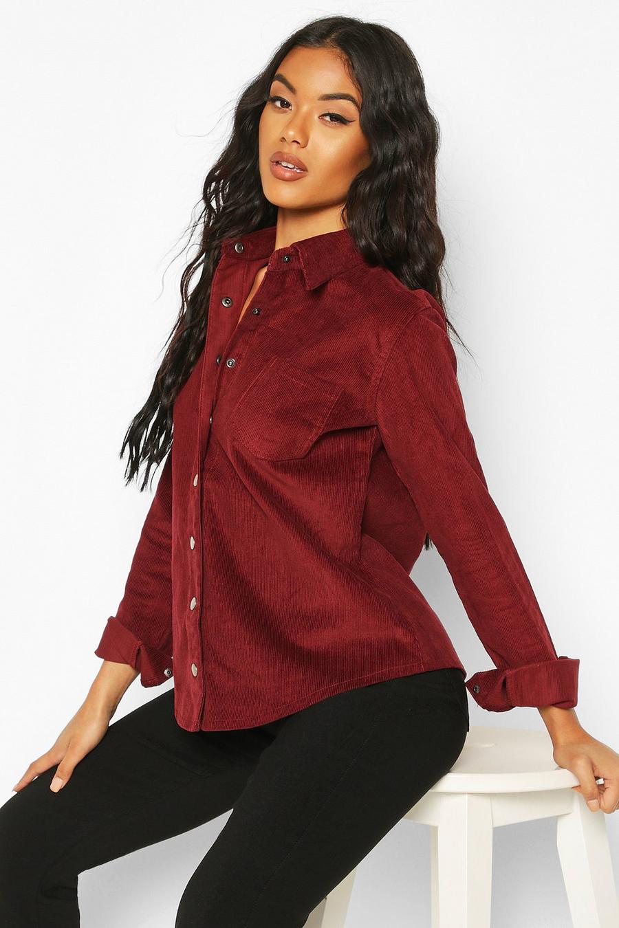 Burgundy red Oversized Cord Shirt image number 1