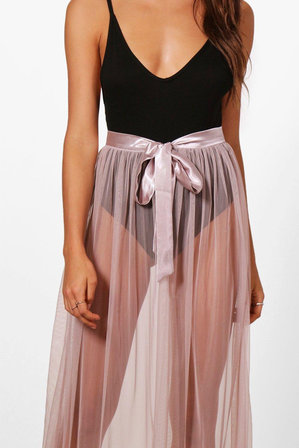Tegan Tie Waist Tulle Overlay Maxi Skirt