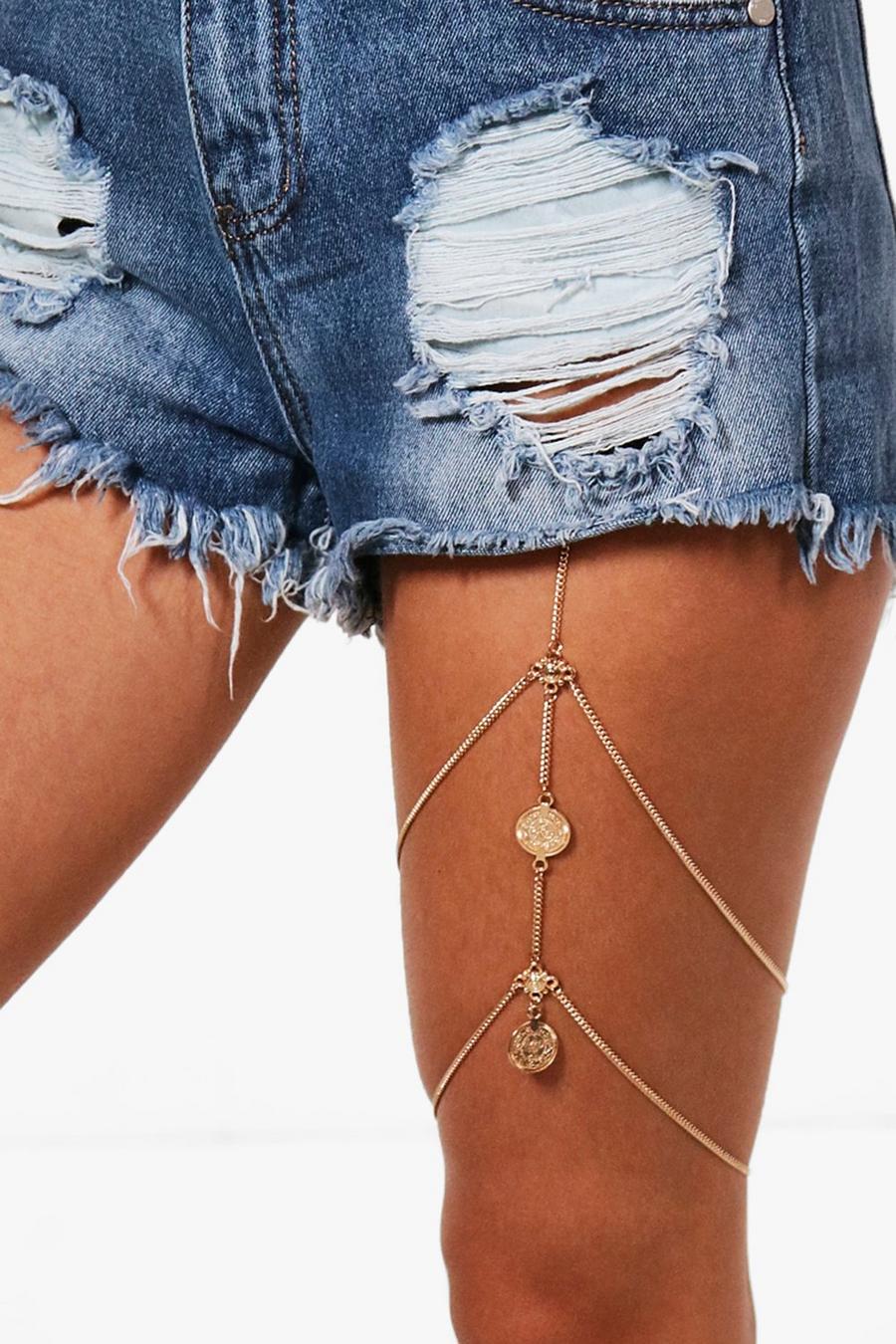 Gold Kellie Coin Detail Layered Thigh Chain image number 1