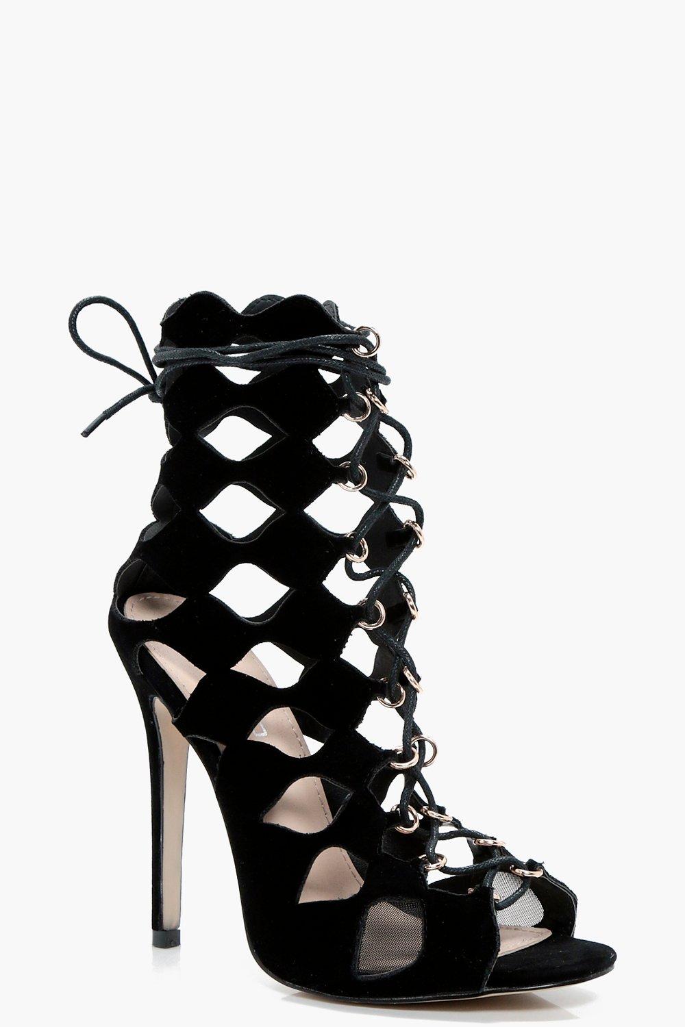 Natasha Raffinierte Ghillie Sandalen Mit Absatz Zum Schnuren Boohoo