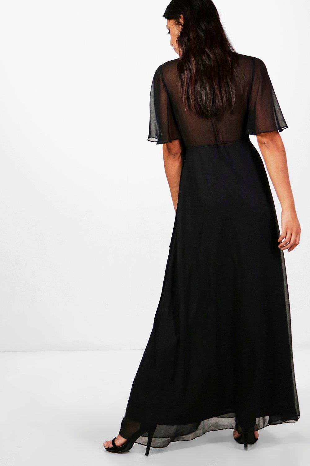 chiffon angel sleeve maxi dress