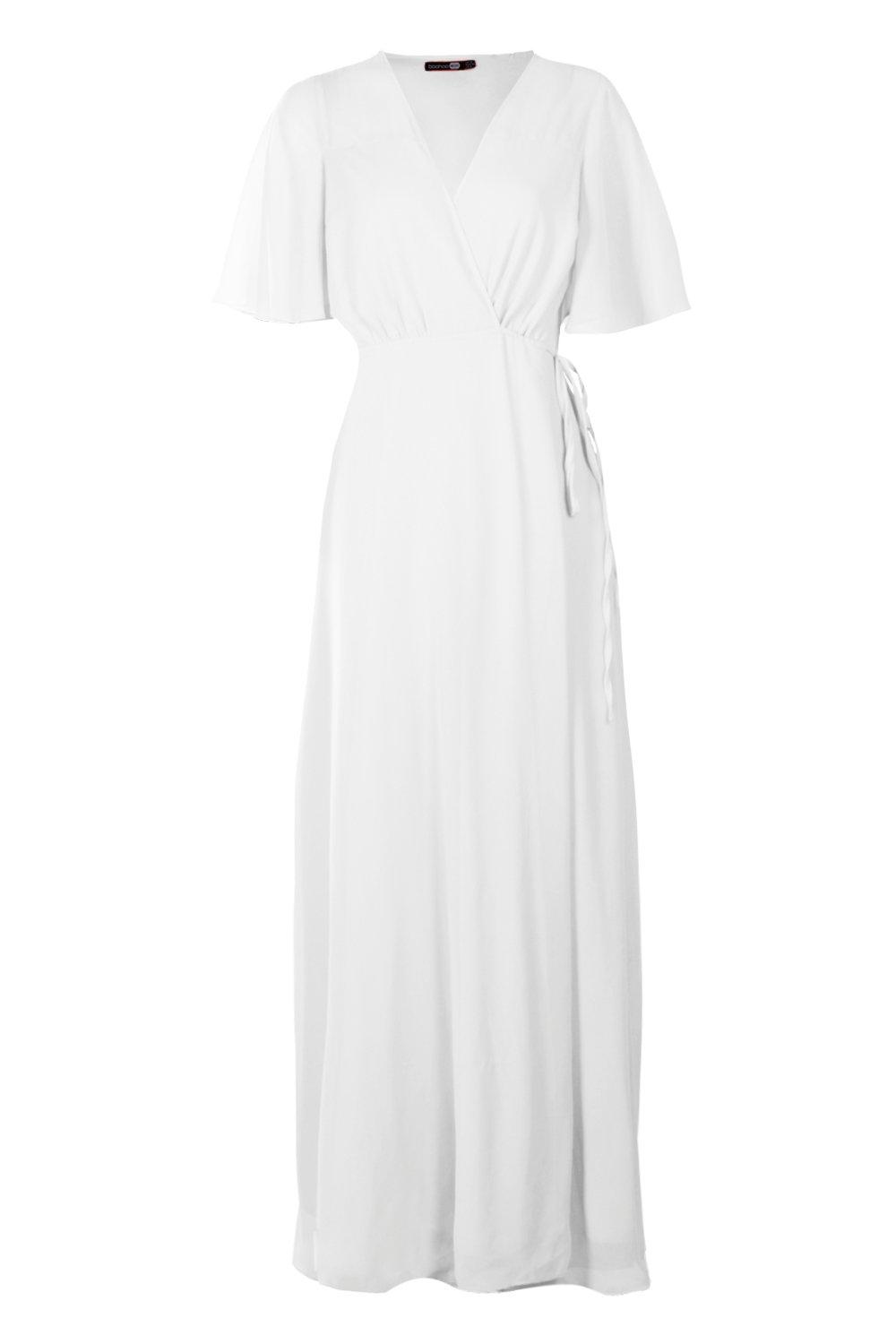 cami angel sleeve faux wrap dress white