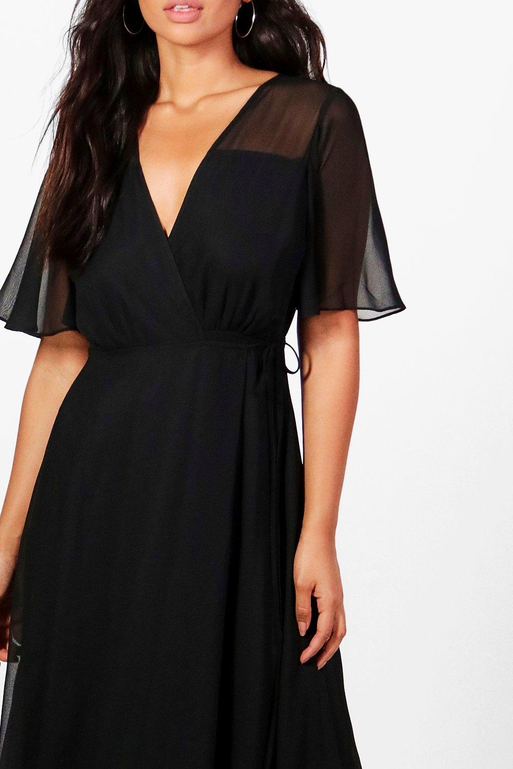 chiffon angel sleeve maxi dress