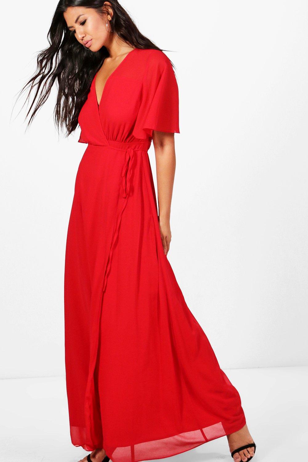 chiffon angel sleeve maxi dress
