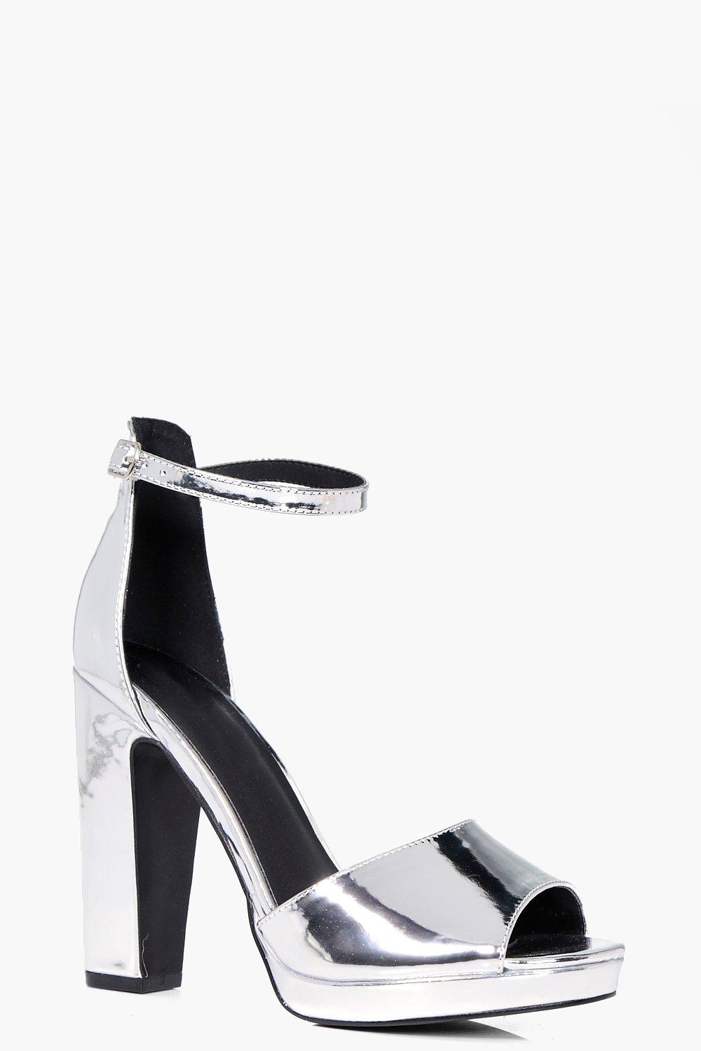 boohoo silver block heels
