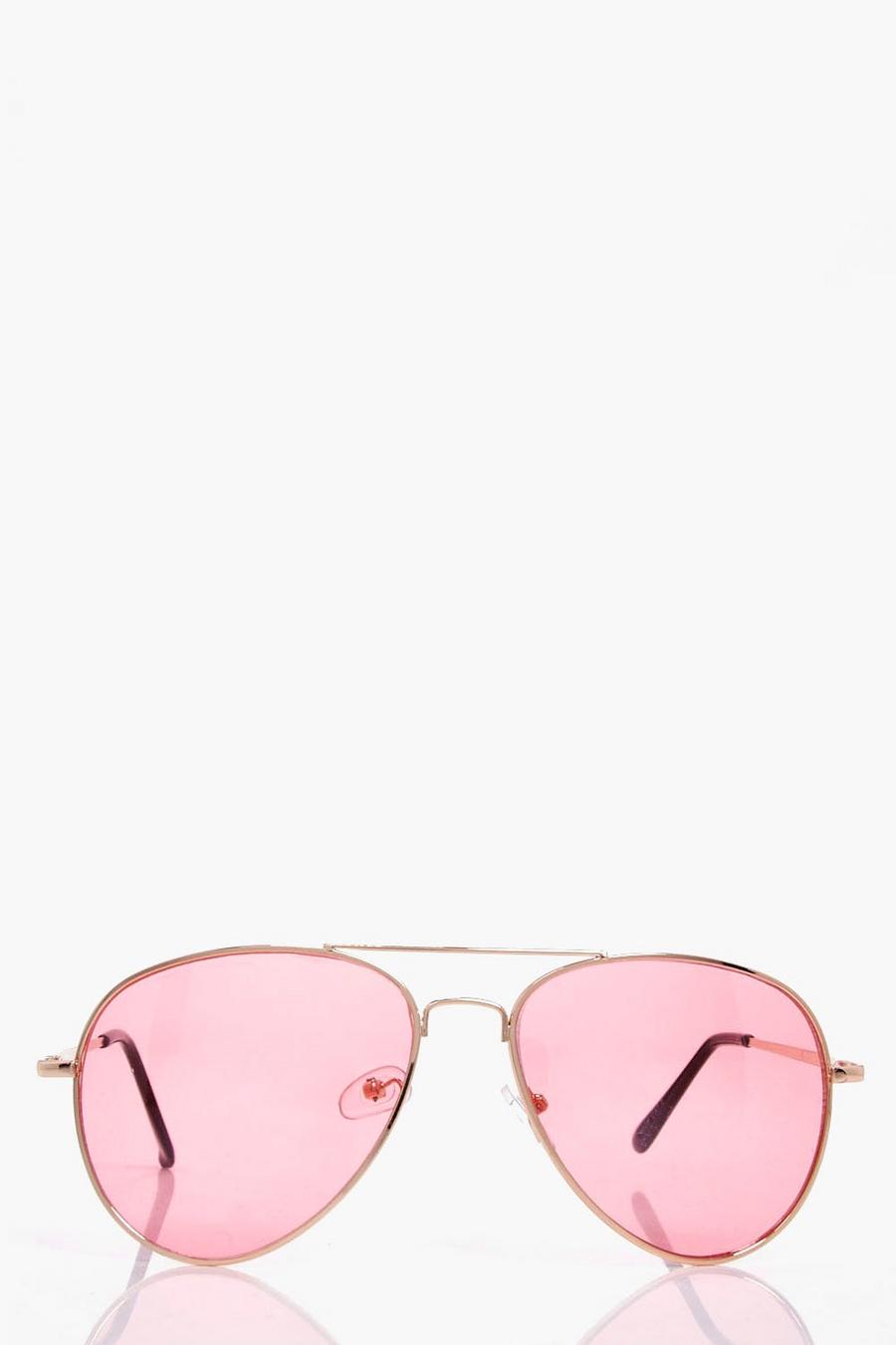 Occhiali da sole stile Aviatore con lenti rosa pallido, Pink rosa image number 1