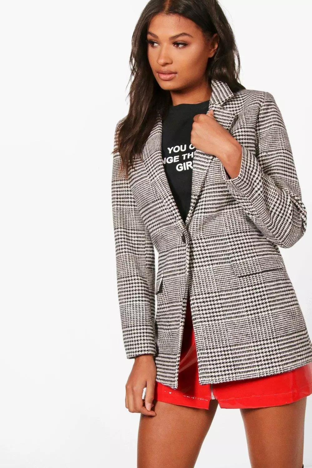 Black Check Wool Look Blazer Coat alternative image