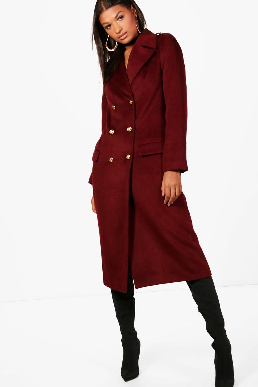Wine red Double Breasted Military Coat image number 1