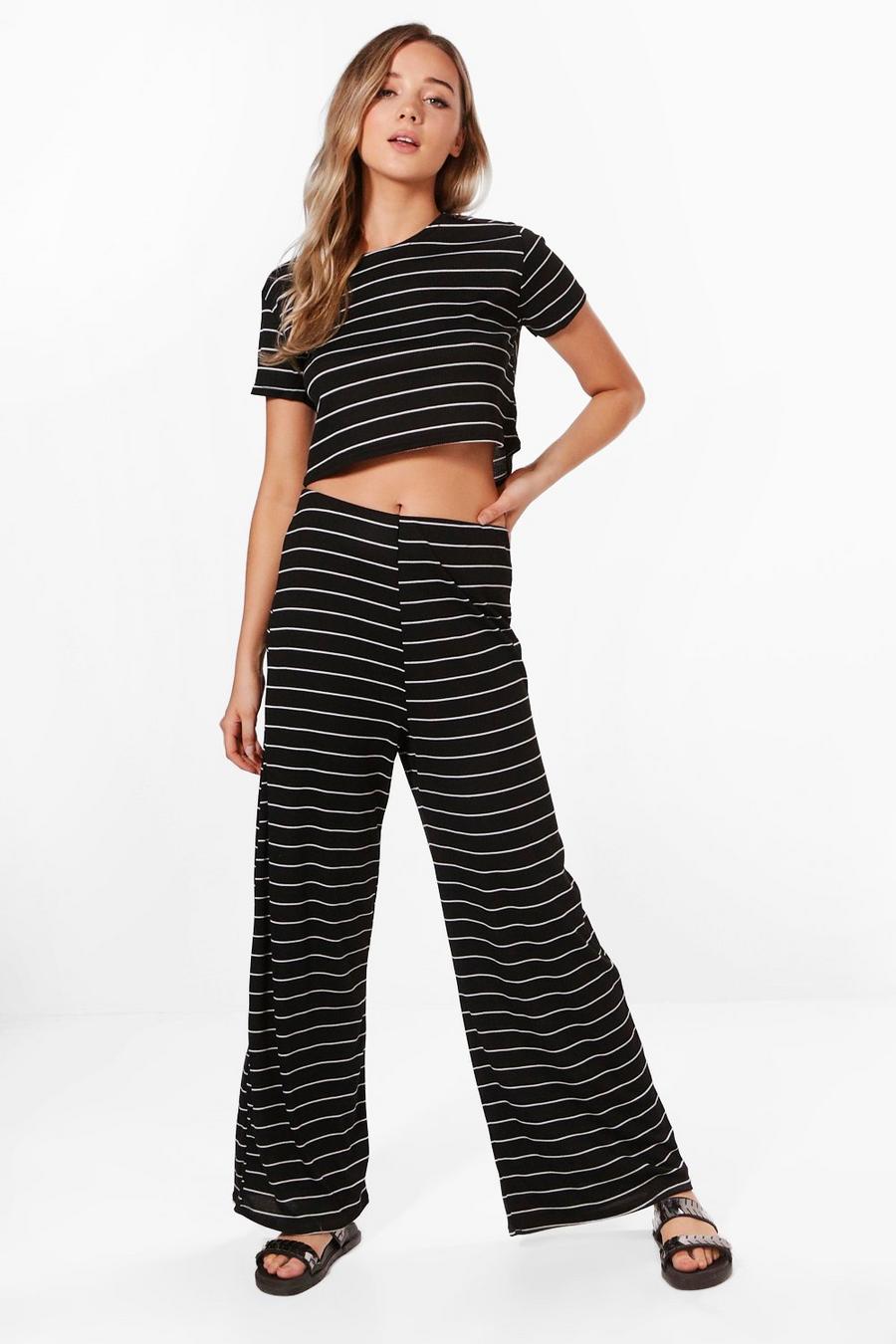 Hannah Stripe Wide Leg Trouser & Top Knitted Lounge Set image number 1