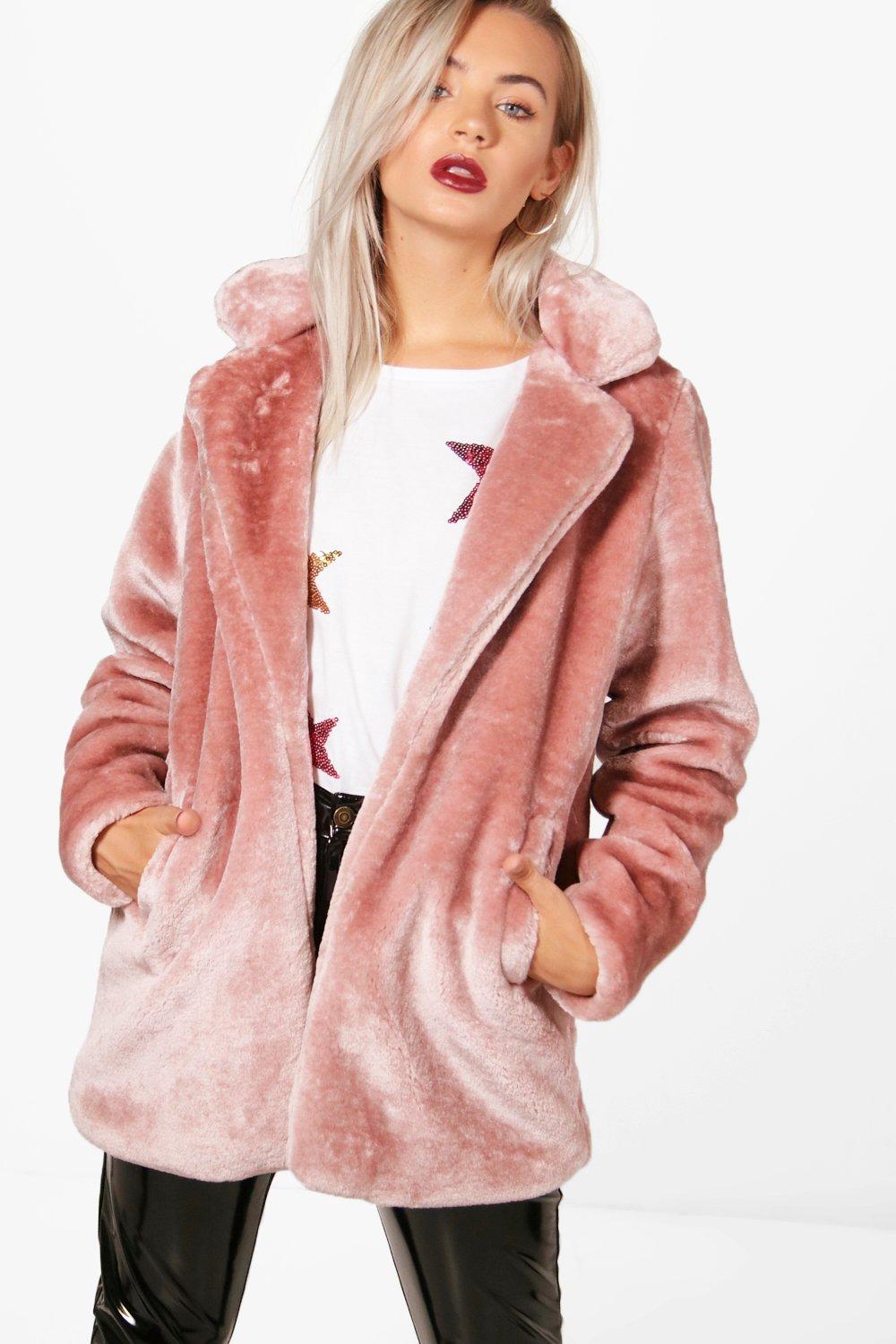 pink fur coat boohoo